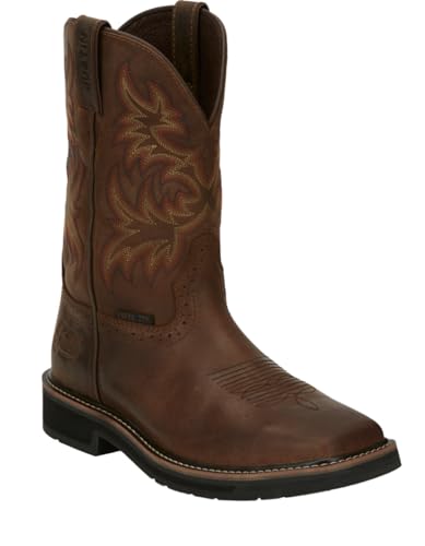 Justin Driller 11' Work Boot for Men's - Stampede Collection - Full Grain Leather, Rubber Outsole, Dark Brown - 10