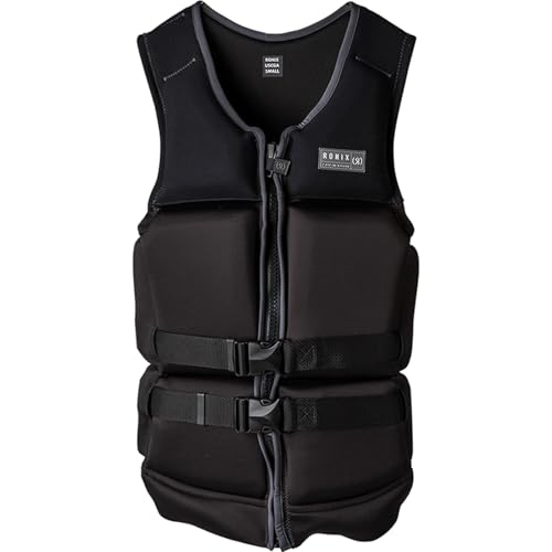 RONIX Men's Koal Capella 3.0 CGA Vest - Flexible Low-Profile Cylindrical Fit Water-Resistant Life Jacket w/ 2:1 Tapered Foam, Lumbar & Back Support for Wakesurf, Wakeboard & Wakefoil, Black, Large
