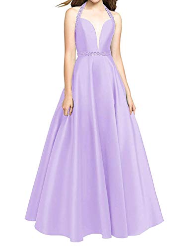 Prom Dress Halter Evening Dresses A Line Formal Evening Gowns Satin Prom Dresses Long Lilac