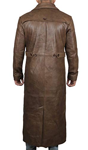 Blingsoul Genuine Brown Leather Overcoat | [1500274] Jackson Brown Long Coat Jacket, L #TOP2