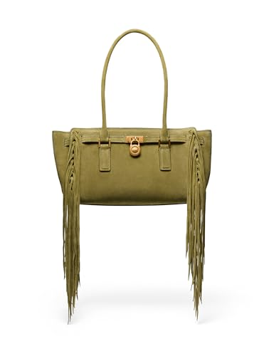 Michael Kors Hamilton Nomad Small Shoulder Tote, Antique Gold-Tone Hardware/Fringe Suede/Pistachio