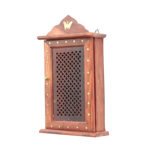 Image of Wooden Key Holder Almirah Design | Square Design | Size:- H11 X L6.5 (Jharokha Design) | Wall Hanging Decor