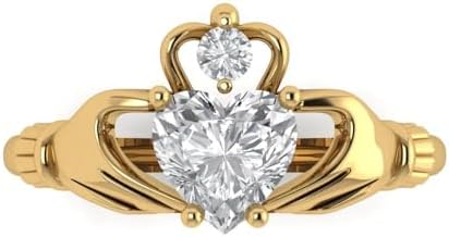 1.06 tcw Heart Cut Cocktail Ring for Women in 14K Yellow Gold, Moissanite Birthstone Celtic Claddagh Solid Gold Womens Statement Fashion Ring (Size Adjustable)