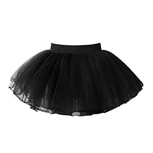 inhzoy Enfant Fille Jupe de Danse Tutu en Tulle Robe de Danse Classique Ballet Pettiskirt Jupe Princesse Chic Elégante Jupon Costume Performance Spectacle Scène 1-16 Ans Noir 6-11 Ans Cover