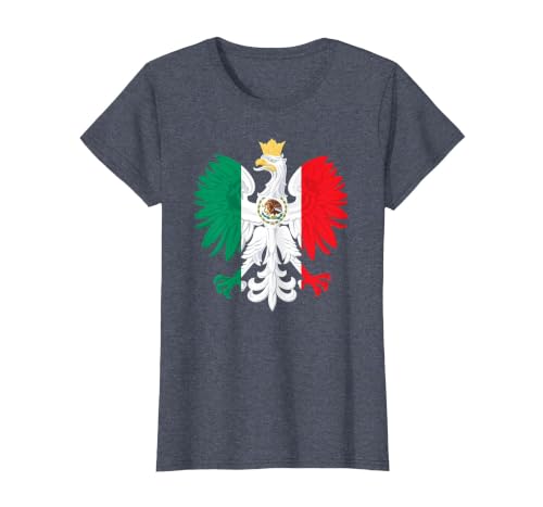 Mexican Polish Flag Eagle Mexico Poland Polska Heritage T-Shirt, Women, Heather Blue, Large