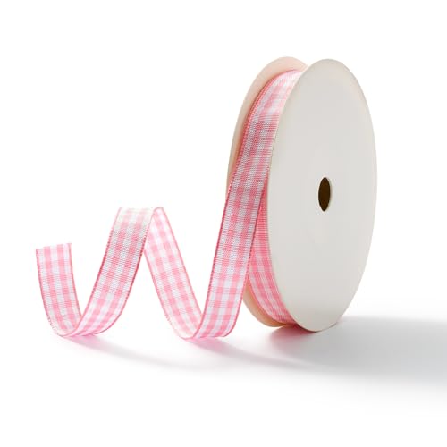 MORSUNBELA Morsubela Checked Ribbon Ribbon Pink Country House Gift Ribbon Checked Check Decorative Ribbon