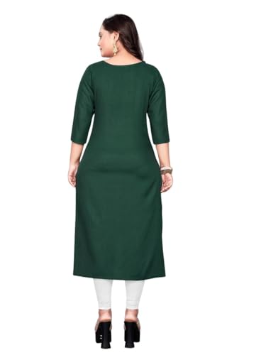 Image of Cotton Blend Embriodery Straight Green Kurti for Women