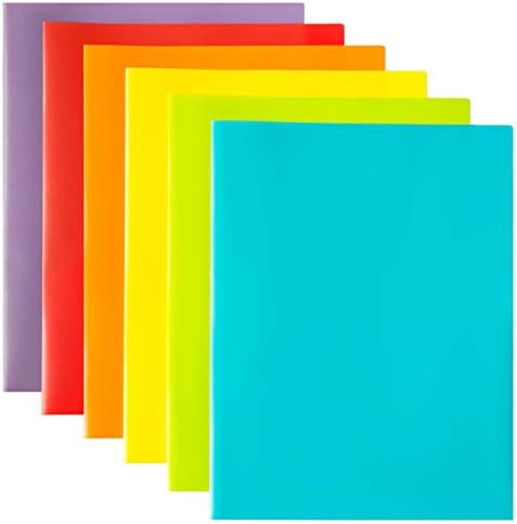 Youngever 12 Pack Plastic Pocket Folders - Heavy Duty Plastic 2 Pocket Folder, in 6 Colors