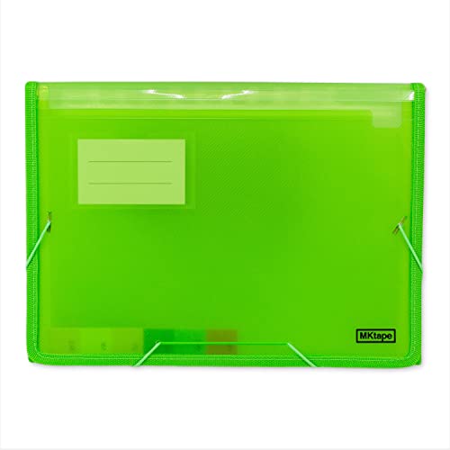 Carpeta de Acordeón con Cierre de Gomas Elástico - Tamaño Folio - Color Verde - Incluye 13 Separadores y 1 Tarjetero para Guardar Documentos - Fabricada con Polipropileno - 24,5x33,5x2,5 cm - MKtape Cover