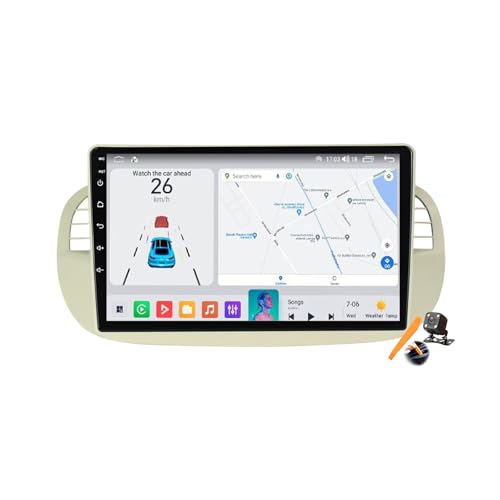 Estéreo de coche de 9 pulgadas para Fiat 500, viaja conectado con CarPlay y GPS