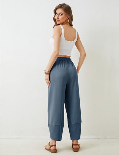 Image of Himosyber Women Cotton Pants Wide Leg Pants Casual Loose Baggy Elastic Waist Beach Palazzo Harem Pants