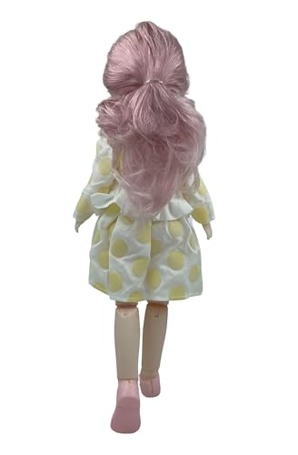 Image of Tickles Movable Joints Doll Beautiful Eyes Fashionable Dress with Stole for Kids Girls (Color: Yellow Size: 30 cm)