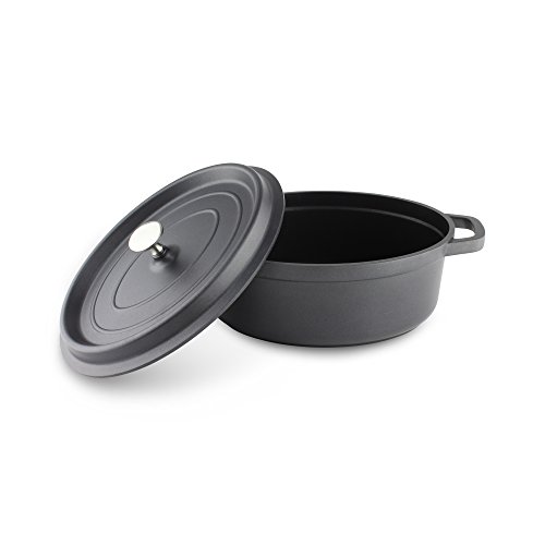 Commichef, Die-Cast Aluminium, Oval Casserole Dish with Cover Lid, Black, 26 x 20cm, 2.8L
