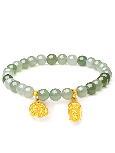 24K Gold Stretch Bracelets Real Gold Jadeite Jade Beaded Bracelet Real Gold Ring Clasp Stretch Bracelet Jewelry for Women Mom Daughter Y1910809