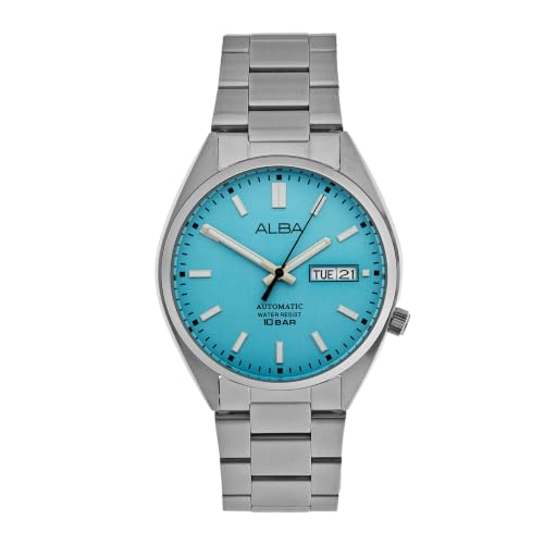 ALBA AL4321X1 Automatic Analog Watch for Men | Ice Blue Patterned Dial | Japanese Automatic Y676 Movement | Stainless Steel Bracelet | Day & Date Display | 10 BAR Water Resistant | Mineral Crystal | See-Through Case Back