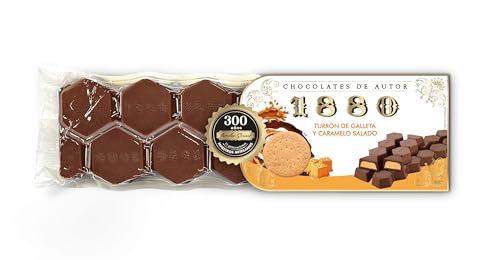 1880 - Turrón Chocolates de Autor de Galleta y Caramelo Salado 200g, Textura Cremosa y Crujiente, Calidad Suprema, Ingredientes Nobles, Sabor Auténtico, El Turrón más Caro del Mundo