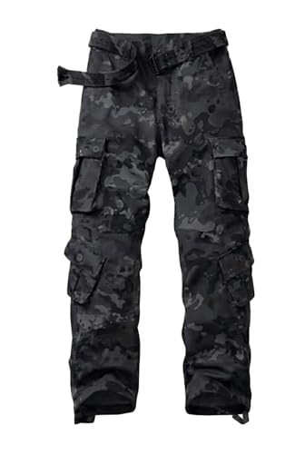 GSGGIG Men's Outdoor Hiking Pants Ripstop Wild Cargo Pants Army Camo Combat Casual Work Pants with 8 Pockets 3355 Black Camo 32