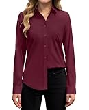 siliteelon Womens Shirts Long Sleeve for Women UK Women Burgundy Regular Fit Executive Office Business Work Ladies Shirts and Blouses L