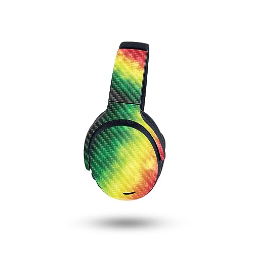 Image of MightySkins Carbon Fiber Skin Compatible with Skullcandy Crusher ANC 2 - Rasta Rainbow | Protective, Durable Textured Carbon Fiber Finish | Easy to Apply