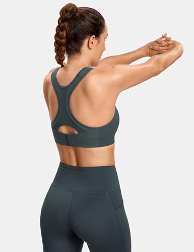 Image of SYROKAN Women's Sports Bra Front Adjustable Padded | High Impact, Racerback, Wireless, Plus Size, Full Coverage, Running Bra