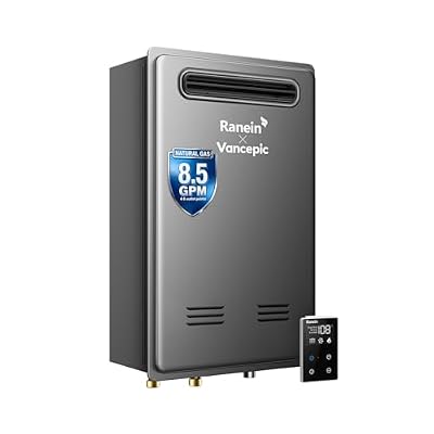 Ranein × Vancepic Tankless Water Heater Natural Gas, Max 8.5 GPM 190000 BTU Outdoor On Demand Instant Hot Water Heater with LED Temperature Control Panel