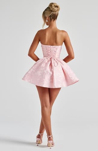 BITALY Jacquard Satin Homecoming Dresses for Teens with Bow Strapless A Line Short Cocktail Dress BI1883