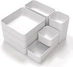11-Piece Stackable Drawer Organizer Set, Multi-size Desk Drawer Organizer Trays Vanity Storage Bins for Storing Makeup, Stationery, Utensils in Bathroom Dresser, Office and Kitchen, White