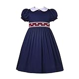 Maoluo Vintage Girls Toddler Navy Embroidery Bubble Sleeve Summer Casual Smocked Dress Clothing Size