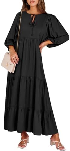 ANRABESS Womens Boho Maxi Dresses 2026 Summer V Neck Puff Sleeve ...