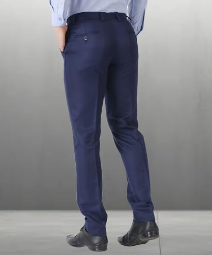 Image of MALENO Men's Slub Effect Solid Trouser | Classic Slim Fit Formal Trousers for Men | Slim Fit Trousers for Men