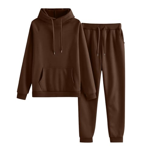 Womens Comfiest Airport Outfits Lounge Sweatsuit Sets Oversized Sweatshirt Baggy Fall Sweatpants Loungewear Joggers Winter Outfits Vacation Spring Comfy Matching Athletic Clothing Chocolate Brown Xl