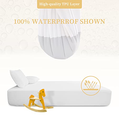 Twin Xl Mattress Protector, Premium 100% Waterproof Mattress Cover, Noiseless Breathable Soft, Fitted Deep Pocket 8-21'' Bed Cover, Vinyl Free #TOP2