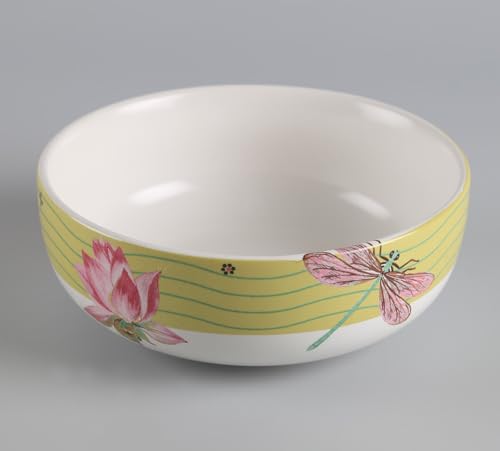 Image of India Circus by Krsnaa Mehta Lotus Pond Porcelain Serving Bowl for Snacks, Salads, Biryani, Ramen, Microwave & Dishwasher Safe, Perfect for Gift & Daily Use, Big Bowl 800 ml, Set of 1