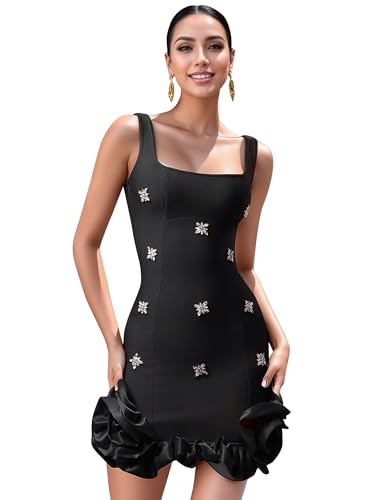 Image of Figdaw Adjustable Straps Rhinestone Bodycon Dress for Women Special Occasions