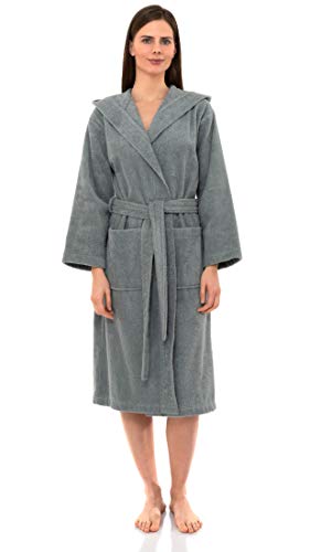 TowelSelections Women's Robe Turkish Cotton Hooded Terry Bathrobe Large/X-Large Quarry
