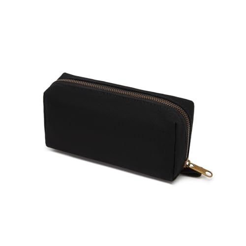 Image of Pencil Case Cotton Canvas Pen Pouch Bag Lightweight and Stylish Ideal for Organizing Stationery (Black)