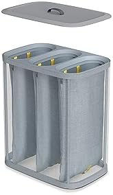 Joseph Joseph Tota Trio 90 liter/23.8 gallon Laundry Hamper Separation Basket with lid, 3 Removable Washing Bags with Handles- Gray