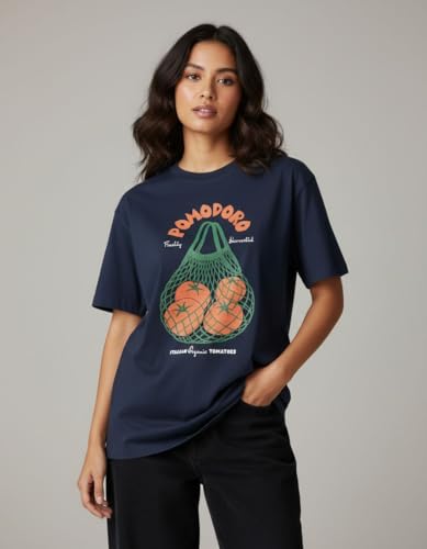 Image of Oversized Cotton T-Shirt for Women Half Sleeve Pomodoro Printed Tee - Breathable Loose Fit Asthetic Casual Wear for College and Daily Ou Outfits, Streetwear
