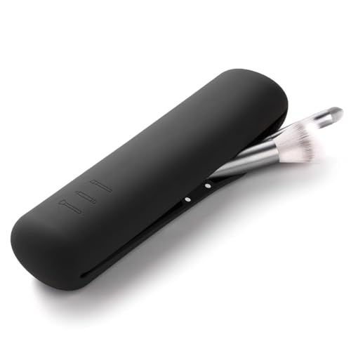AFCJLTO Bolsa de maquillaje portátil, Soporte de Viaje para Brochas de Maquillaje - Bolsa de Silicona con Cierre Magnético para Organizar Cepillos Cosméticos (Negro) - 1 Pieza