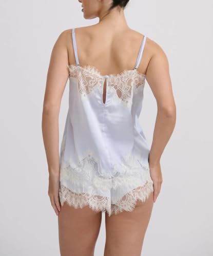 Image of ROAONOCOMO Women Lace Trim Pj Shorts Set Square Neck Coquette Tank Top Silk Satin Pajama Set Babydoll 2 Piece Shorts Outfit