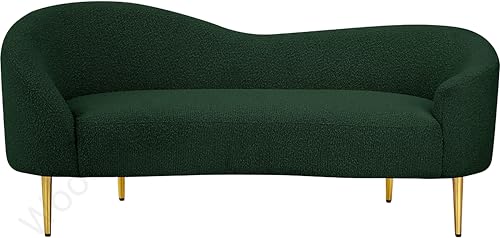 Image of Rosewood Luxury Curved Sofa in Premium Boucle Fabric | Solid Wood Structure | High Density Foam | Sturdy Golden Legs | Comfortable & Stylish Couch for Modern Living Room (Green, 2 Seater)