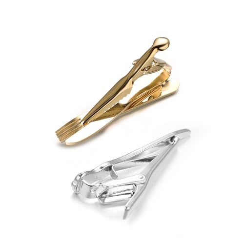 Image of 2Pcs Tie Clip Set for Men Unique Silver Gold Black Tie Clip Personalized Tie Bar Clip Fathers Day Birthday Wedding Jewelry