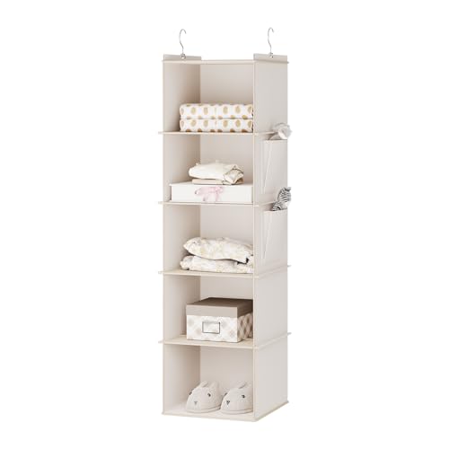 YOUDENOVA Organizador de armario colgante, estantes de almacenamiento colgantes de armario de 5 estantes, color beige