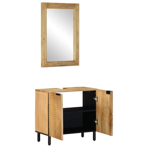 Genérico Wenjingqi Conjunto de Muebles de baño 2 uds marrón Madera Maciza de Mango, Marrón 3310006
