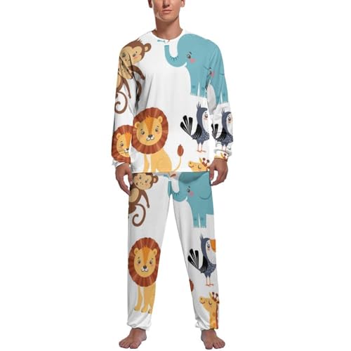 Manche longue pantalon vêtements de nuit homme imprimé graphique lion singe sauvage