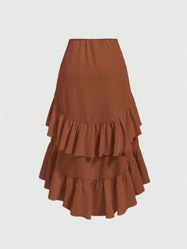 Women High Waist High-Low Hem Drawstring Ruffled Skirt Summer Skirt3