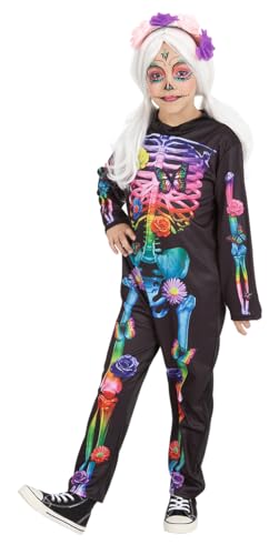 Rubies Disfraz Catrina Happy Flower para niñas y niños, Mono largo estampado y diadema, Licencia Oficial para Dia de los Muertos, Calavera mexicana, Halloween