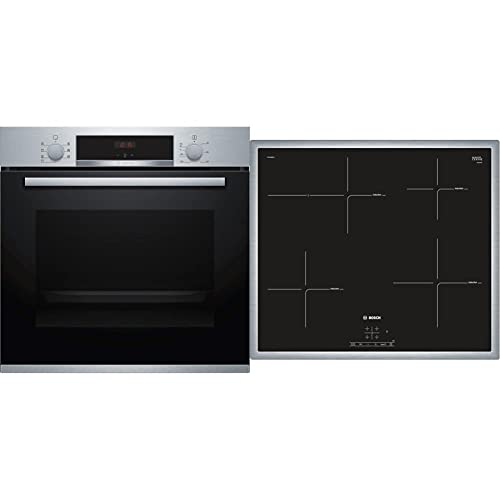 Bosch HBA533BS1 Serie 4 Einbau-Backofen, 60 x 60 cm, 3D Heißluft Backen auf 3 Ebenen & Serie 4 Induktionskochfeld…