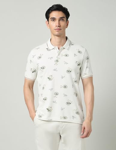 Image of Arvind Floral Printed Slim Fit Polo Shirt