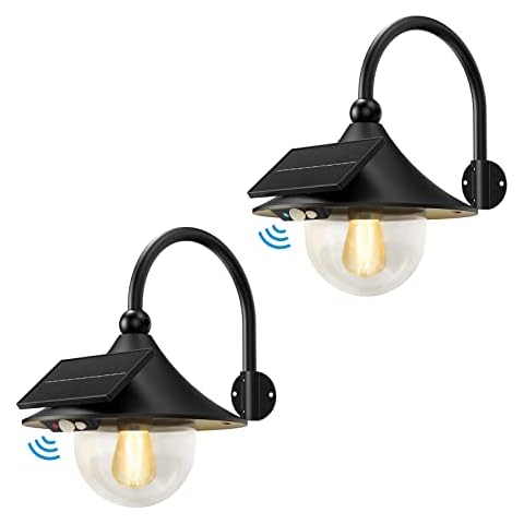 Auzev Solar Lanterns Lights Outdoor Solar Barn Light with 3 Lighting Modes, Motion Sensor LED Retro Wall Mount Waterproof Dusk to Dawn Outside Lighting for Farmhouse, Patio, Garden,Shed (Black-2Pack) Cover